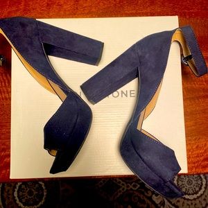 Navy Blue ankle strap high heel shoe
